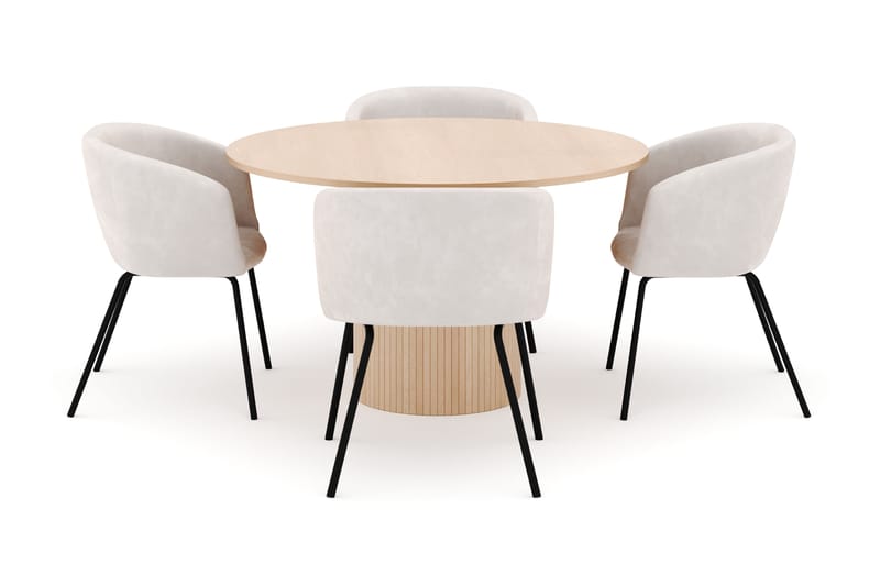 Kopparbo Runt Matbord 130 cm med 4 Berit Stolar - Beige - Möbler - Bord & matgrupp - Matgrupp
