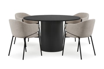 Kopparbo Runt Matbord 130 cm med 4 Filip Matstolar - Svart trä / Taupe Bouclé - Möbler - Bord & matgrupp - Matgrupp