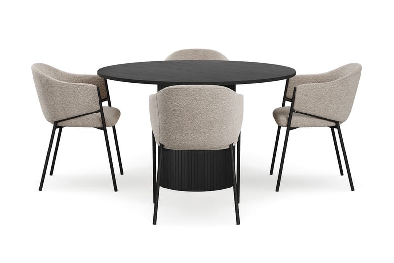 Kopparbo Runt Matbord 130 cm med 4 Filip Matstolar - Svart trä / Taupe Bouclé - Möbler - Bord & matgrupp - Matgrupp