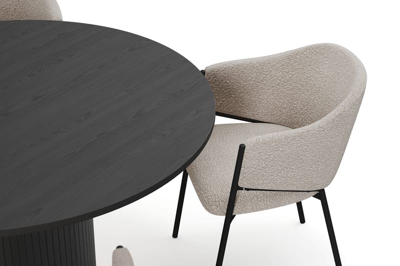 Kopparbo Runt Matbord 130 cm med 4 Filip Matstolar - Svart trä / Taupe Bouclé - Möbler - Bord & matgrupp - Matgrupp