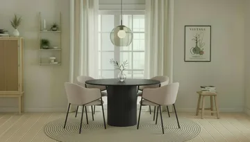 Kopparbo Runt Matbord 130 cm med 4 Filip Matstolar - Svart trä / Taupe Bouclé - Möbler - Bord & matgrupp - Matgrupp