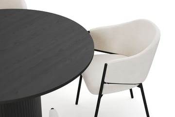 Kopparbo Runt Matbord 130 cm med 4 Filip Matstolar - Svart trä / Vit Bouclé - Möbler - Bord & matgrupp - Matgrupp
