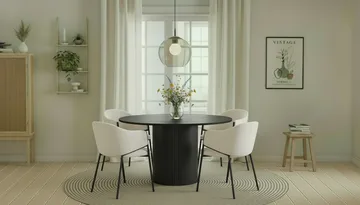 Kopparbo Runt Matbord 130 cm med 4 Filip Matstolar - Svart trä / Vit Bouclé - Möbler - Bord & matgrupp - Matgrupp