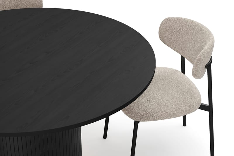 Kopparbo Runt Matbord 130 cm med 4 Lucy Matstolar - Svart trä / Greige Bouclé / Metallben Svart - Möbler - Bord & matgrupp - Matgrupp