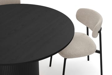 Kopparbo Runt Matbord 130 cm med 4 Lucy Matstolar - Svart trä / Greige Bouclé / Metallben Svart - Möbler - Bord & matgrupp - Matgrupp