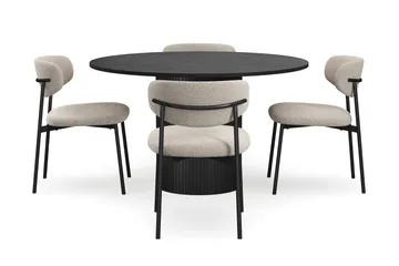 Kopparbo Runt Matbord 130 cm med 4 Lucy Matstolar - Svart trä / Greige Bouclé / Metallben Svart - Möbler - Bord & matgrupp - Matgrupp