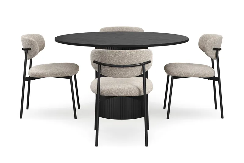 Kopparbo Runt Matbord 130 cm med 4 Lucy Matstolar - Svart trä / Greige Bouclé / Metallben Svart - Möbler - Bord & matgrupp - Matgrupp