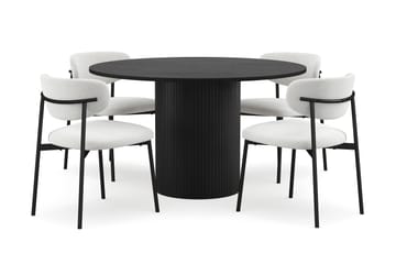 Kopparbo Runt Matbord 130 cm med 4 Lucy Matstolar - Svart trä / Vit Bouclé / Metallben Svart - Möbler - Bord & matgrupp - Matgrupp