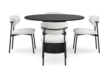 Kopparbo Runt Matbord 130 cm med 4 Lucy Matstolar - Svart trä / Vit Bouclé / Metallben Svart - Möbler - Bord & matgrupp - Matgrupp