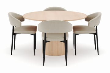 Kopparbo Runt Matbord 130 cm med 4 Sawako Stolar - Beige - Möbler - Bord & matgrupp - Matgrupp