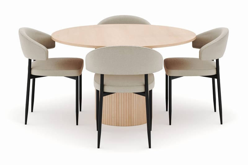 Kopparbo Runt Matbord 130 cm med 4 Sawako Stolar - Beige - Möbler - Bord & matgrupp - Matgrupp