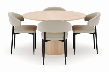 Kopparbo Runt Matbord 130 cm med 4 Sawako Stolar - Beige - Möbler - Bord & matgrupp - Matgrupp