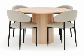 Kopparbo Runt Matbord 130 cm med 4 Sawako Stolar - Beige - Möbler - Bord & matgrupp - Matgrupp