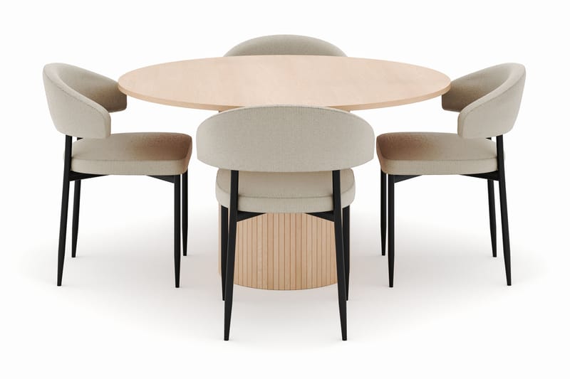 Kopparbo Runt Matbord 130 cm med 4 Sawako Stolar - Beige - Möbler - Bord & matgrupp - Matgrupp