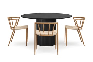 Kopparbo Runt Matbord 130 cm med 4 Winston Matstolar - Svart trä / Beige / Metallben Ek - Möbler - Bord & matgrupp - Matgrupp