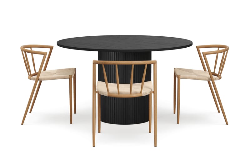 Kopparbo Runt Matbord 130 cm med 4 Winston Matstolar - Svart trä / Beige / Metallben Ek - Möbler - Bord & matgrupp - Matgrupp