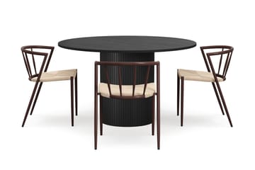 Kopparbo Runt Matbord 130 cm med 4 Winston Matstolar - Svart trä / Beige / Metallben Rökt ek - Möbler - Bord & matgrupp - Matgrupp