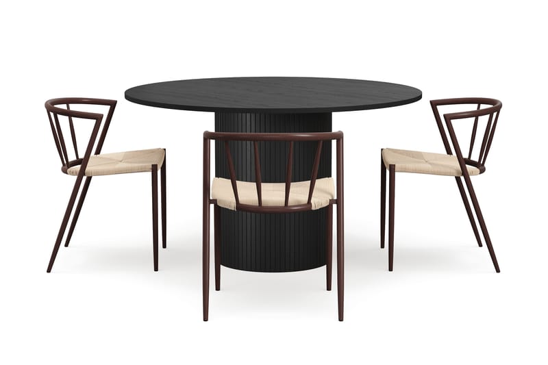 Kopparbo Runt Matbord 130 cm med 4 Winston Matstolar - Svart trä / Beige / Metallben Rökt ek - Möbler - Bord & matgrupp - Matgrupp