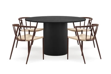 Kopparbo Runt Matbord 130 cm med 4 Winston Matstolar - Svart trä / Beige / Metallben Rökt ek - Möbler - Bord & matgrupp - Matgrupp