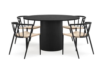 Kopparbo Runt Matbord 130 cm med 4 Winston Matstolar - Svart trä / Beige / Metallben Svart - Möbler - Bord & matgrupp - Matgrupp