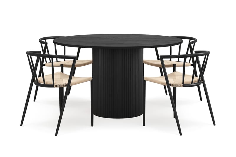 Kopparbo Runt Matbord 130 cm med 4 Winston Matstolar - Svart trä / Beige / Metallben Svart - Möbler - Bord & matgrupp - Matgrupp