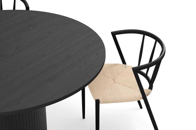 Kopparbo Runt Matbord 130 cm med 4 Winston Matstolar - Svart trä / Beige / Metallben Svart - Möbler - Bord & matgrupp - Matgrupp