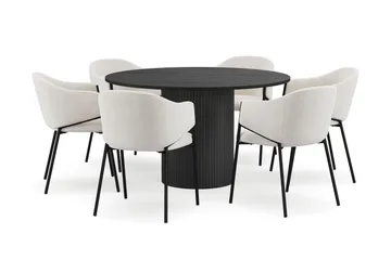 Kopparbo Runt Matbord 130 cm med 6 Filip Matstolar - Svart trä / Vit Bouclé - Möbler - Bord & matgrupp - Matgrupp