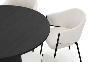 Kopparbo Runt Matbord 130 cm med 6 Filip Matstolar - Svart trä / Vit Bouclé - Möbler - Bord & matgrupp - Matgrupp