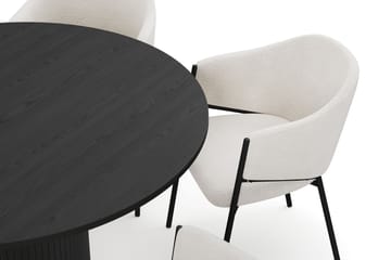 Kopparbo Runt Matbord 130 cm med 6 Filip Matstolar - Svart trä / Vit Bouclé - Möbler - Bord & matgrupp - Matgrupp