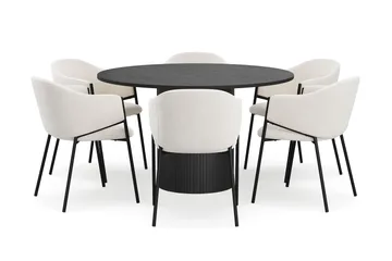Kopparbo Runt Matbord 130 cm med 6 Filip Matstolar - Svart trä / Vit Bouclé - Möbler - Bord & matgrupp - Matgrupp