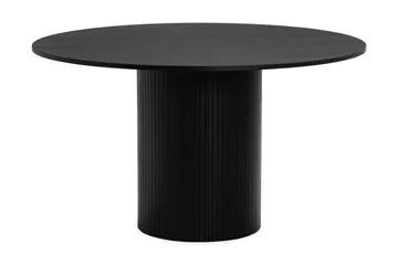 Kopparbo Runt Matbord 130 cm med 6 Greya Matstolar med armstöd - Svart trä / Vit Bouclé / Metallben Valnöt - Möbler - Bord & matgrupp - Matgrupp