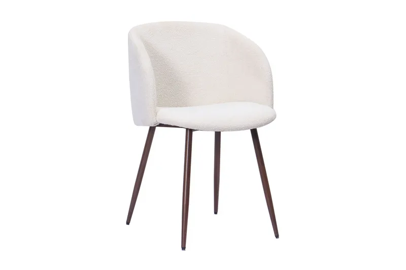 Kopparbo Runt Matbord 130 cm med 6 Greya Matstolar med armstöd - Svart trä / Vit Bouclé / Metallben Valnöt - Möbler - Bord & matgrupp - Matgrupp