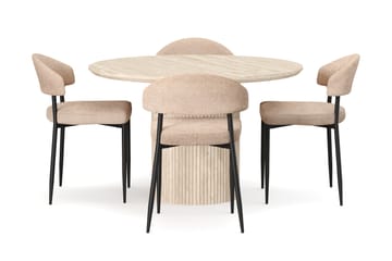 Kopparbo Runt Matbord 130cm Travetin utseende med 4 st Jairam Matstolar - Beige - Möbler - Bord & matgrupp - Matgrupp