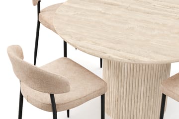 Kopparbo Runt Matbord 130cm Travetin utseende med 4 st Jairam Matstolar - Beige - Möbler - Bord & matgrupp - Matgrupp