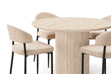 Kopparbo Runt Matbord 130cm Travetin utseende med 4 st Jairam Matstolar - Beige - Möbler - Bord & matgrupp - Matgrupp