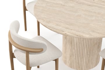 Kopparbo Runt Matbord 130cm Travetin utseende med 4 st Jaiveer Matstolar - Beige - Möbler - Bord & matgrupp - Matgrupp