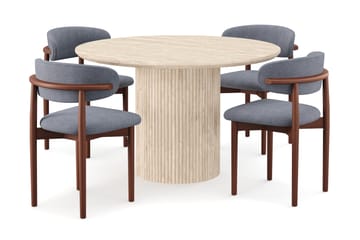 Kopparbo Runt Matbord 130cm Travetin utseende med 4 st Jaiveer Matstolar - Beige - Möbler - Bord & matgrupp - Matgrupp