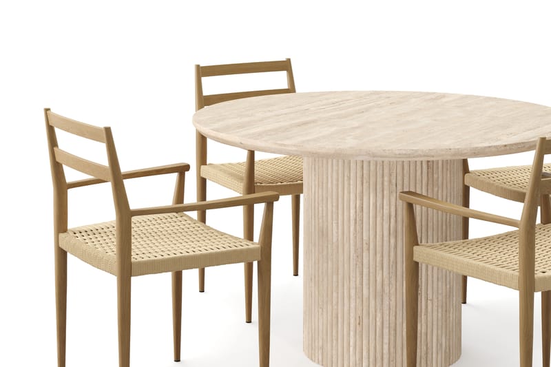 Kopparbo Runt Matbord 130cm Travetin utseende med 4 st Jamna Karmstolar - Beige - Möbler - Bord & matgrupp - Matgrupp