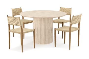 Kopparbo Runt Matbord 130cm Travetin utseende med 4 st Jamna Matstolar - Beige - Möbler - Bord & matgrupp - Matgrupp