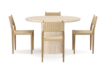 Kopparbo Runt Matbord 130cm Travetin utseende med 4 st Jamna Matstolar - Beige - Möbler - Bord & matgrupp - Matgrupp