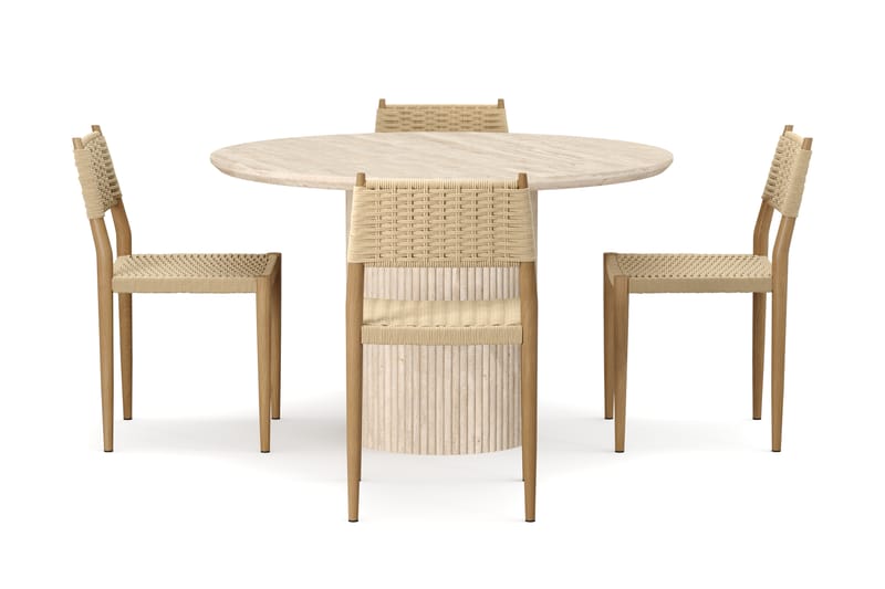 Kopparbo Runt Matbord 130cm Travetin utseende med 4 st Jamna Matstolar - Beige - Möbler - Bord & matgrupp - Matgrupp