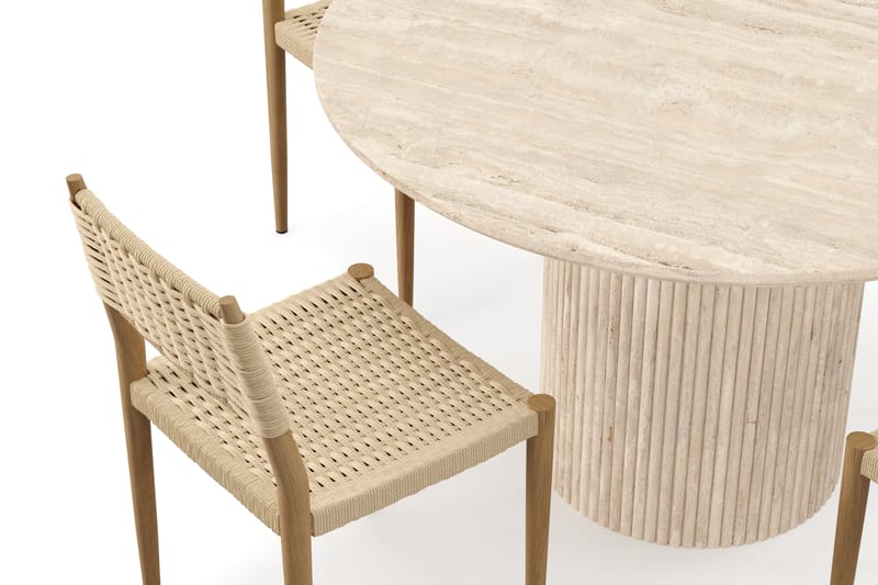 Kopparbo Runt Matbord 130cm Travetin utseende med 4 st Jamna Matstolar - Beige - Möbler - Bord & matgrupp - Matgrupp