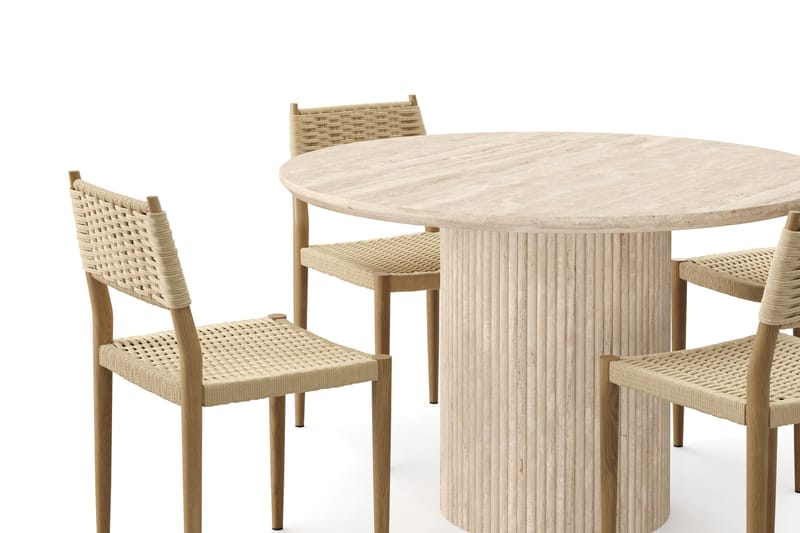 Kopparbo Runt Matbord 130cm Travetin utseende med 4 st Jamna Matstolar - Beige - Möbler - Bord & matgrupp - Matgrupp