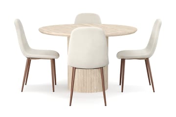 Kopparbo Runt Matbord 130cm Travetin utseende med 4 st Nibe Matstolar - Beige - Möbler - Bord & matgrupp - Matgrupp
