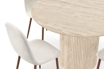 Kopparbo Runt Matbord 130cm Travetin utseende med 4 st Nibe Matstolar - Beige - Möbler - Bord & matgrupp - Matgrupp