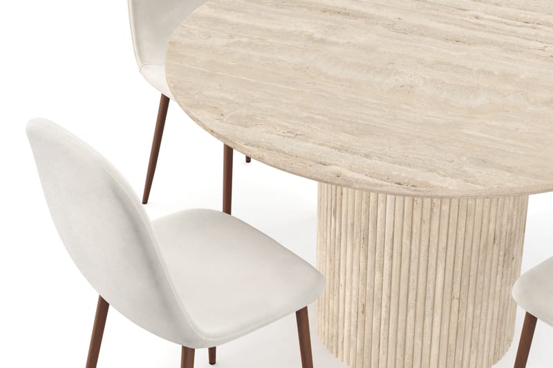 Kopparbo Runt Matbord 130cm Travetin utseende med 4 st Nibe Matstolar - Beige - Möbler - Bord & matgrupp - Matgrupp