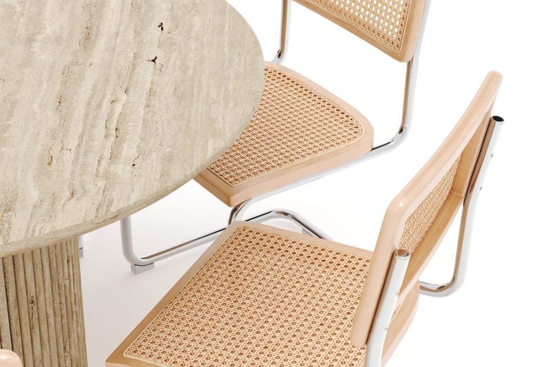Kopparbo Runt Matbord 130cm Travetin utseende med 6 st Build Matstolar - Beige - Möbler - Bord & matgrupp - Matgrupp