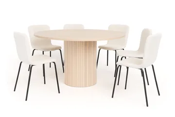 Kopparbo Runt Matbord 150 cm med 4 Katy Matstolar - Vit / Vit Bouclé / Metallben Svart - Möbler - Bord & matgrupp - Matgrupp