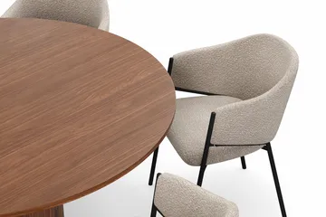 Kopparbo Runt Matbord 150 cm med 6 Filip Matstolar - Valnöt / Taupe Bouclé - Möbler - Bord & matgrupp - Matgrupp