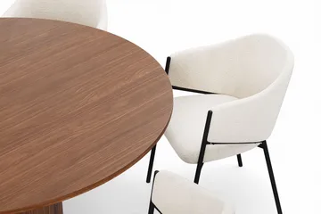 Kopparbo Runt Matbord 150 cm med 6 Filip Matstolar - Valnöt / Vit Bouclé - Möbler - Bord & matgrupp - Matgrupp